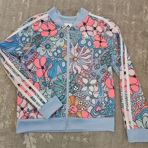 Adidas Light Blue Floral Jacket Girls Medium 10-12